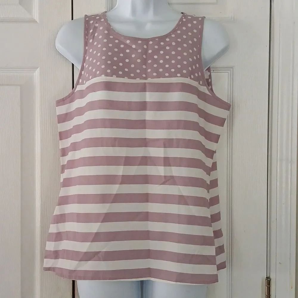 Loft Petites polka dot and striped pale purple and white sleeveless blouse Sz MP